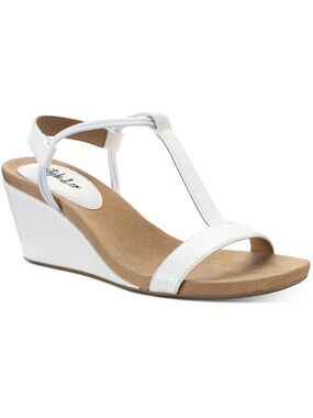 Style & Co Women's Mulan Wedge Heel Sandals- Size 6.5M- White Snake